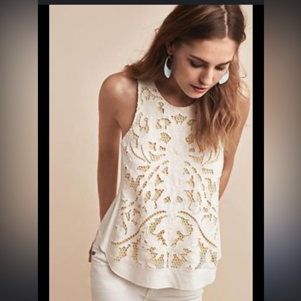 Anthropologie Akemi + Kin Filigree Lace Tank White & Yellow - Small S